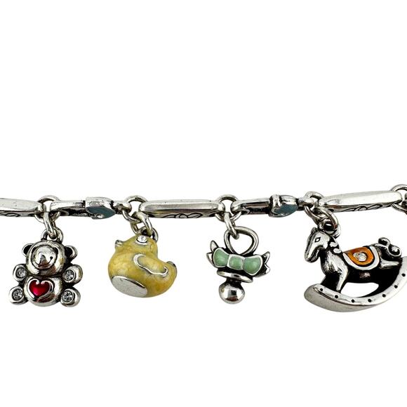 Brighton Retired Silver Plated Baby Mother Enamel Charm 6.75"-8" Bracelet - Picture 6 of 9